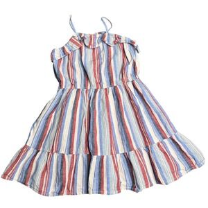 Osh‎ Kosh Striped Ruffle Dress size 14 Casual Summer Sundress Red White Blue